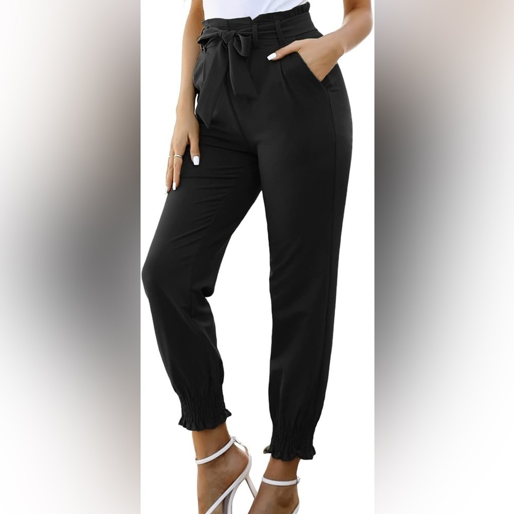 Grace Karin Black Tie Belt Joggers Medium